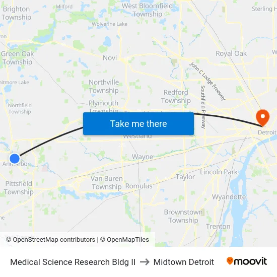 Medical Science Research Bldg II to Midtown Detroit map