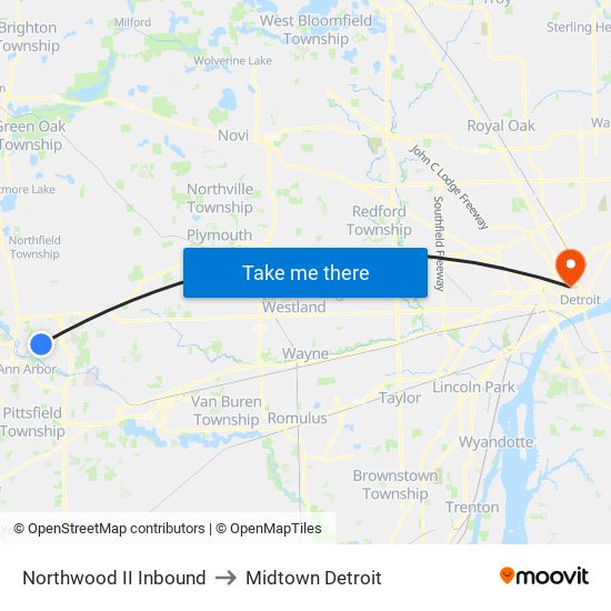 Northwood II Inbound to Midtown Detroit map