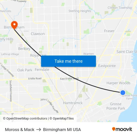 Moross & Mack to Birmingham MI USA map