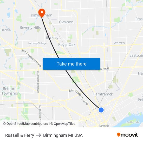 Russell & Ferry to Birmingham MI USA map