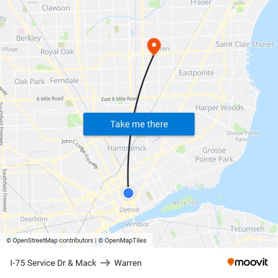 I-75 Service Dr & Mack to Warren map