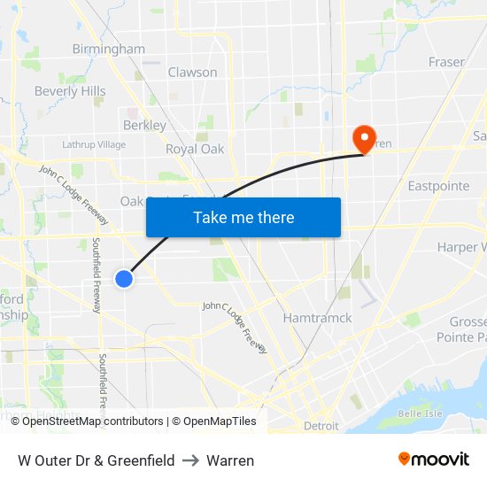 W Outer Dr & Greenfield to Warren map
