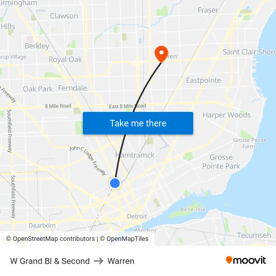 W Grand Bl & Second to Warren map