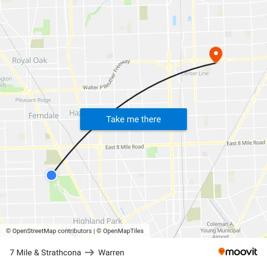 7 Mile & Strathcona to Warren map