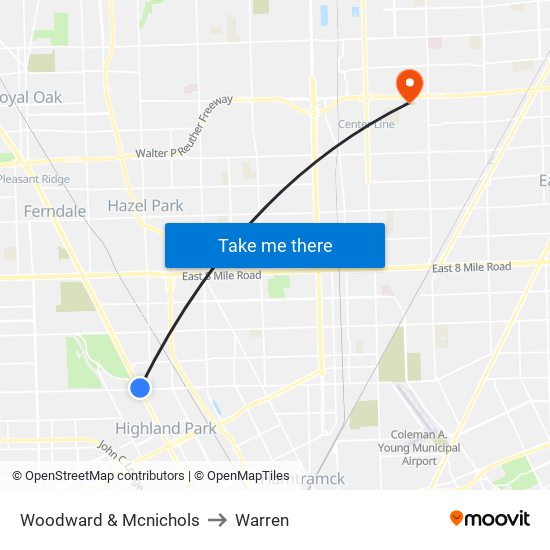 Woodward & Mcnichols to Warren map