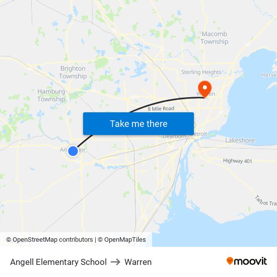 Angell Elementary School to Warren map