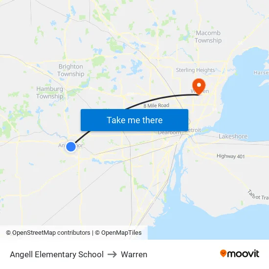 Angell Elementary School to Warren map