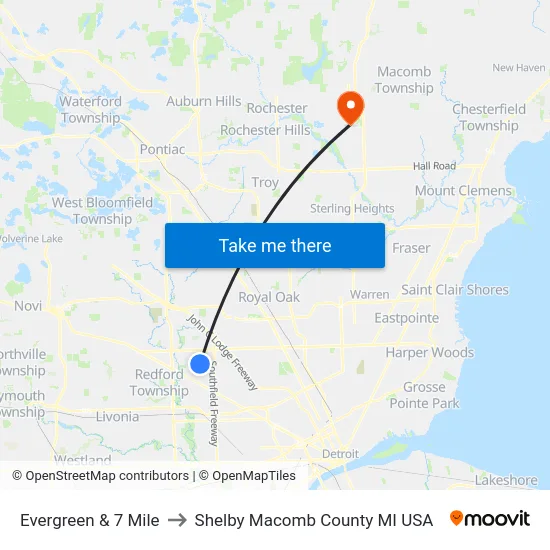 Evergreen & 7 Mile to Shelby Macomb County MI USA map