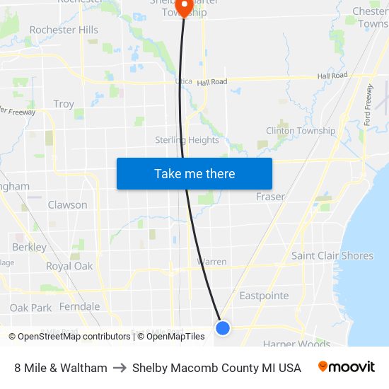 8 Mile & Waltham to Shelby Macomb County MI USA map