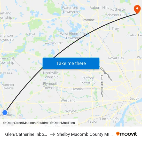 Glen/Catherine Inbound to Shelby Macomb County MI USA map