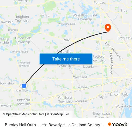 Bursley Hall Outbound to Beverly Hills Oakland County MI USA map