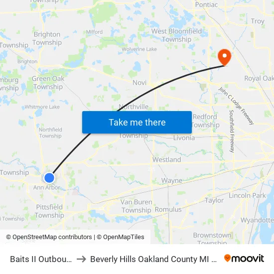 Baits II Outbound to Beverly Hills Oakland County MI USA map