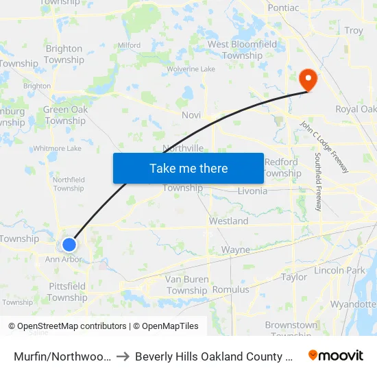 Murfin/Northwood III to Beverly Hills Oakland County MI USA map
