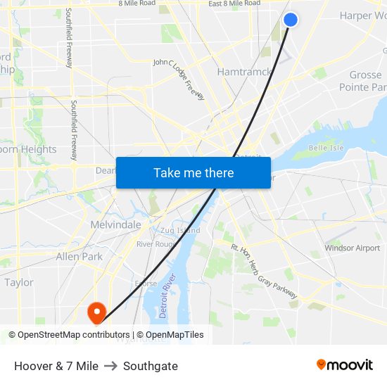 Hoover & 7 Mile to Southgate map