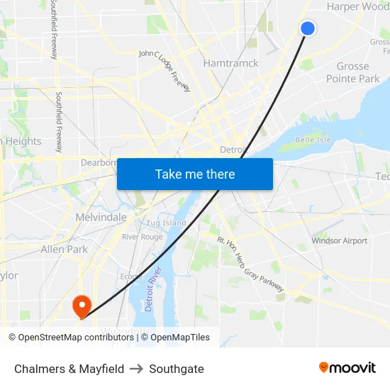 Chalmers & Mayfield to Southgate map