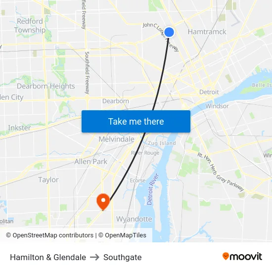 Hamilton & Glendale to Southgate map