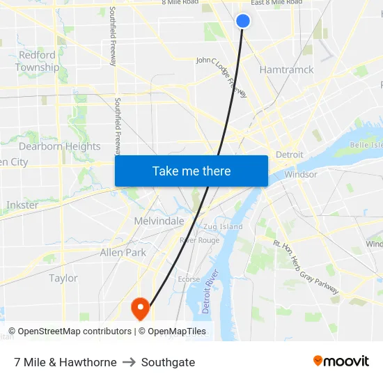 7 Mile & Hawthorne to Southgate map