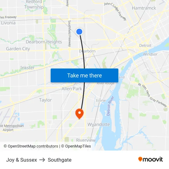 Joy & Sussex to Southgate map