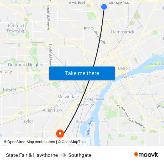 State Fair & Hawthorne to Southgate map