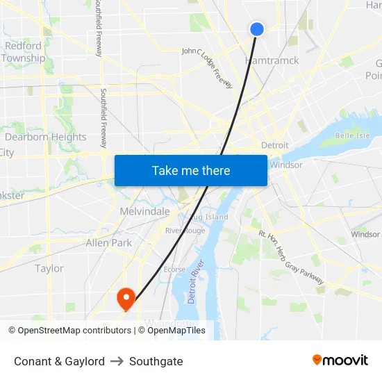 Conant & Gaylord to Southgate map