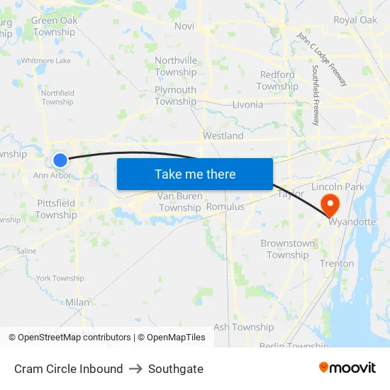 Cram Circle Inbound to Southgate map