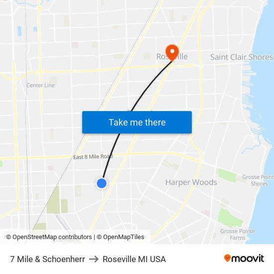 7 Mile & Schoenherr to Roseville MI USA map