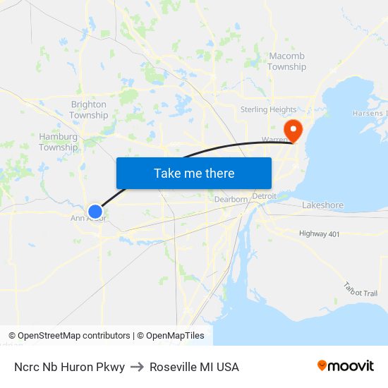 Ncrc  Nb Huron Pkwy to Roseville MI USA map