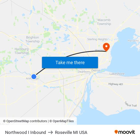 Northwood I Inbound to Roseville MI USA map