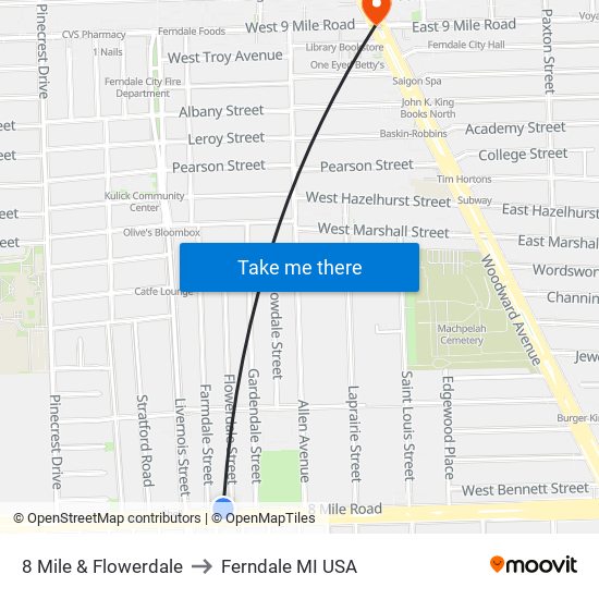 8 Mile & Flowerdale to Ferndale MI USA map