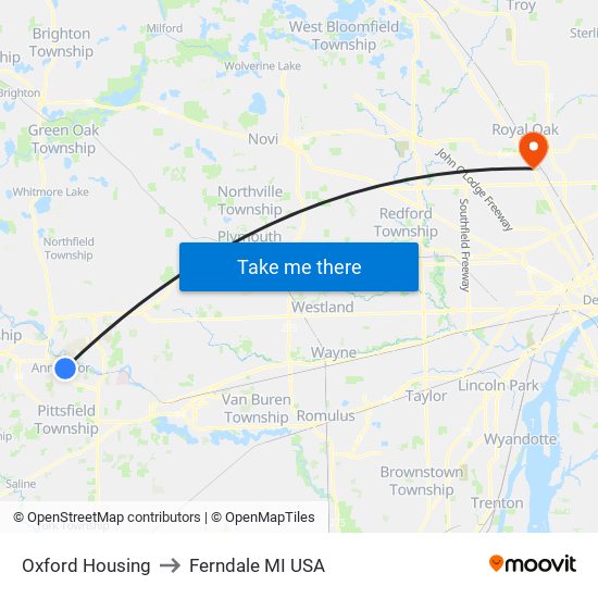 Oxford Housing to Ferndale MI USA map