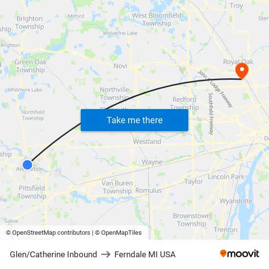 Glen/Catherine Inbound to Ferndale MI USA map