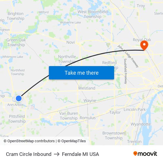 Cram Circle Inbound to Ferndale MI USA map