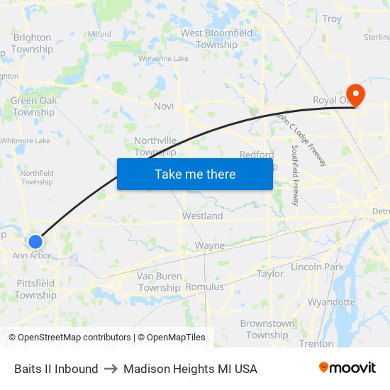 Baits II Inbound to Madison Heights MI USA map