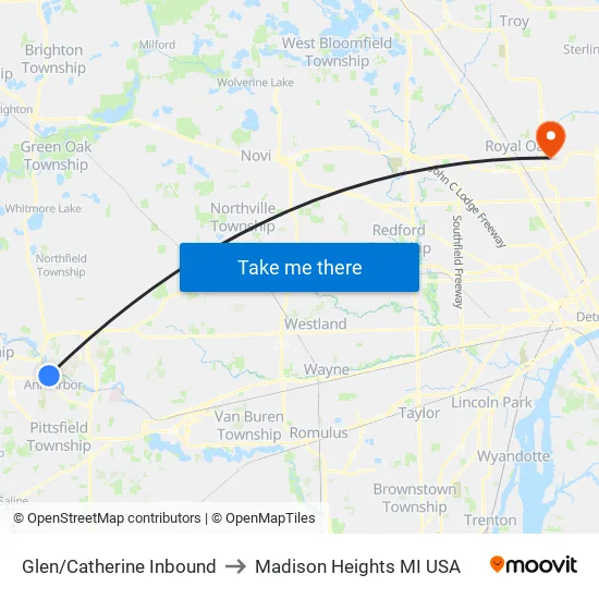 Glen/Catherine Inbound to Madison Heights MI USA map