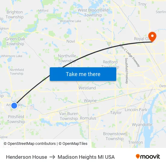 Henderson House to Madison Heights MI USA map