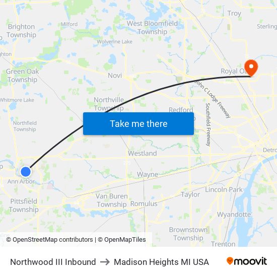 Northwood III Inbound to Madison Heights MI USA map