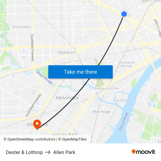 Dexter & Lothrop to Allen Park map