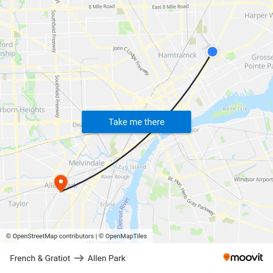 French & Gratiot to Allen Park map