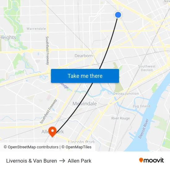 Livernois & Van Buren to Allen Park map