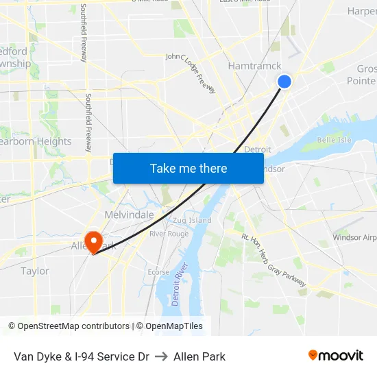 Van Dyke & I-94 Service Dr to Allen Park map