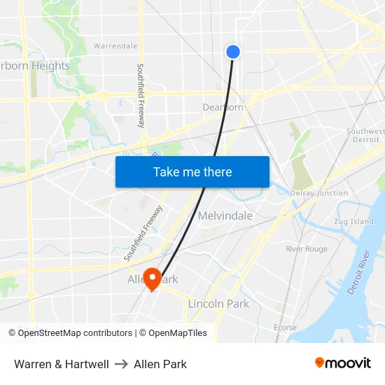 Warren & Hartwell to Allen Park map
