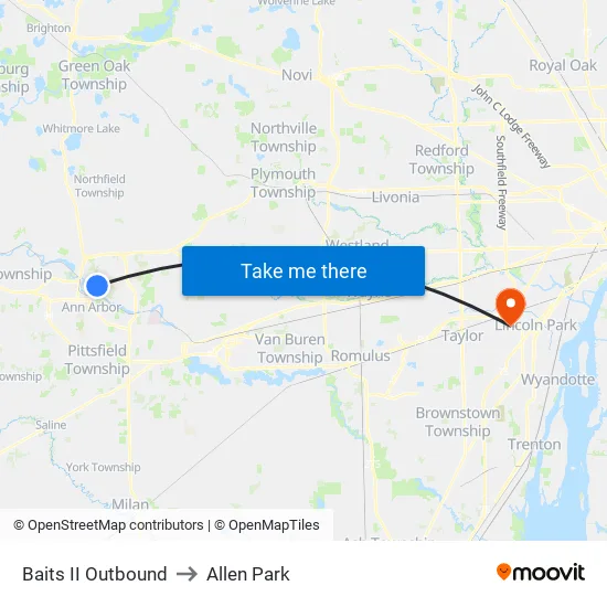 Baits II Outbound to Allen Park map