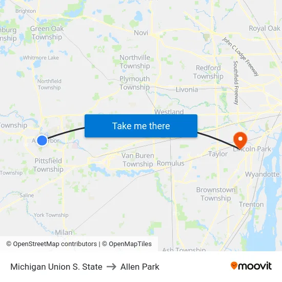 Michigan Union  S. State to Allen Park map