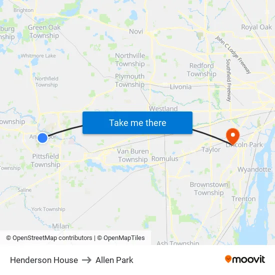 Henderson House to Allen Park map