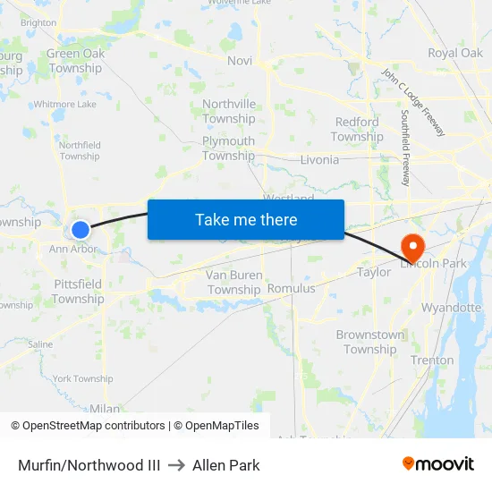Murfin/Northwood III to Allen Park map