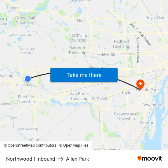 Northwood I Inbound to Allen Park map