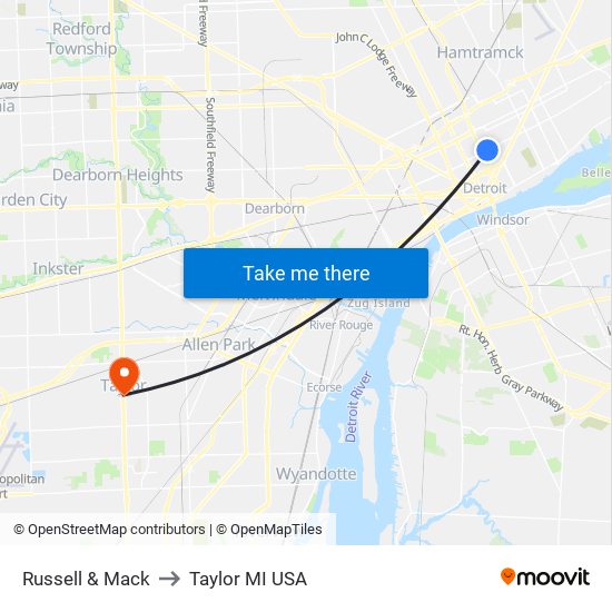 Russell & Mack to Taylor MI USA map