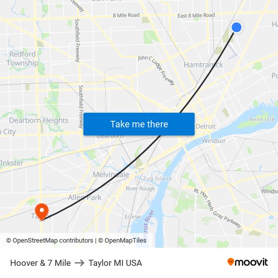 Hoover & 7 Mile to Taylor MI USA map