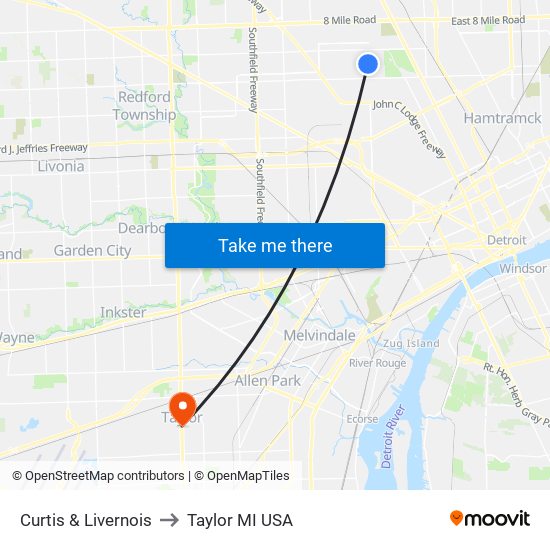 Curtis & Livernois to Taylor MI USA map