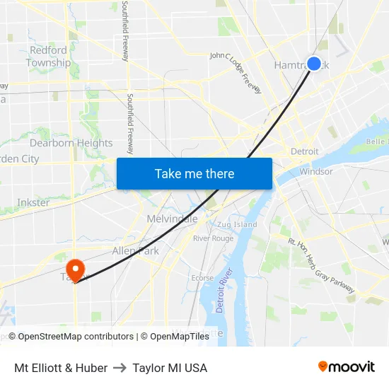 Mt Elliott & Huber to Taylor MI USA map